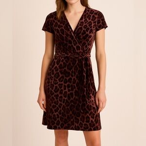 J.Crew Velvet Leopard Print Wrap Dress in Rosewood Black Size 0, XS